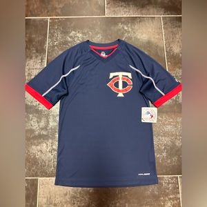 Q19 NWT Majestic Minnesota Twins Cool Base V Neck Jersey Shirt Mens S Small